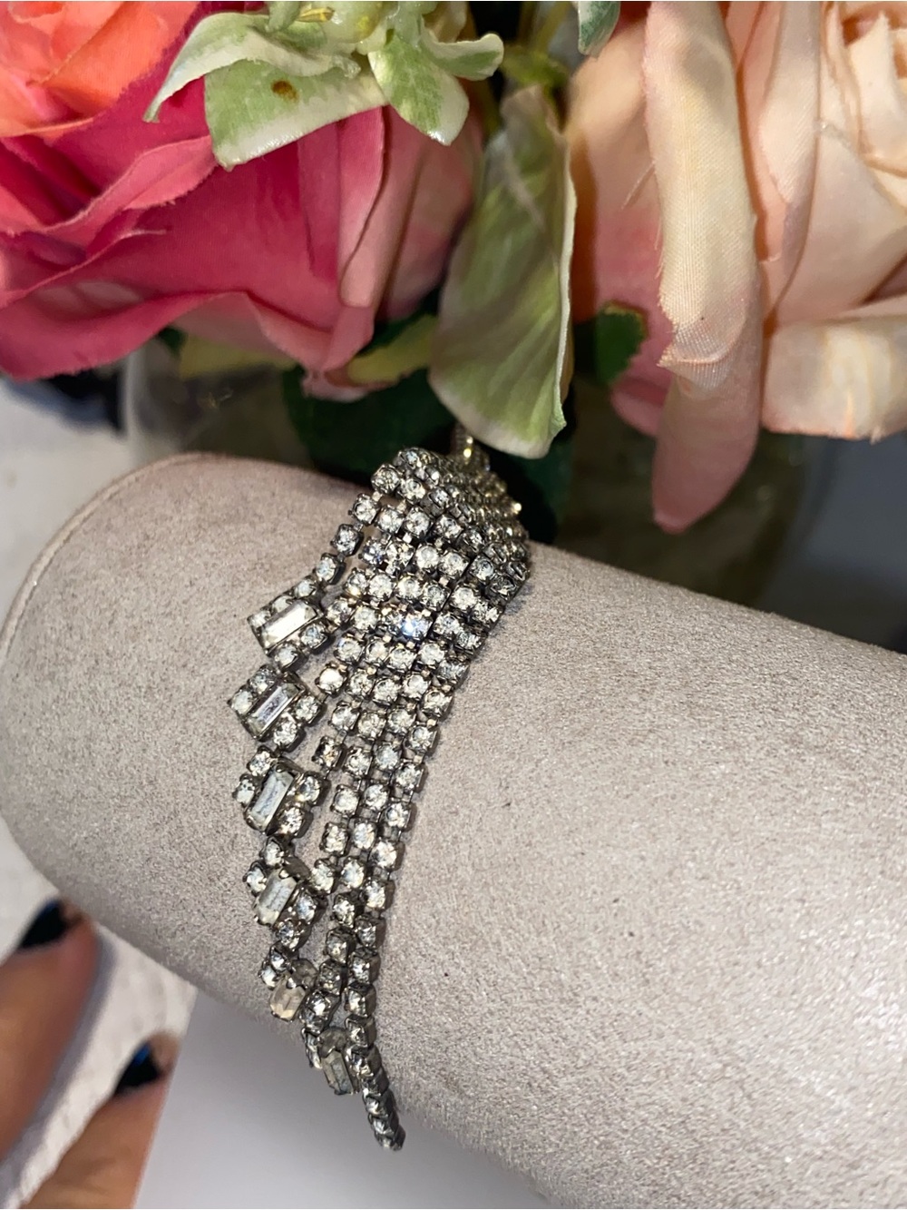 Silver-Tone Crystal “Waterfall” Fringe Brooch